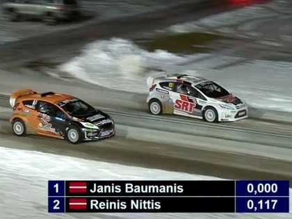 VIDEO: Nitišs ledus rallijkrosa 2.posmā pārspēj Baumani 