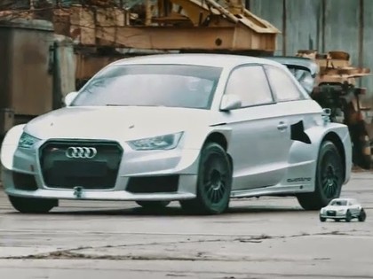 VIDEO: 600 Zs jaudīgais Audi RX sacenšas ar radiovadāmo mašīnu